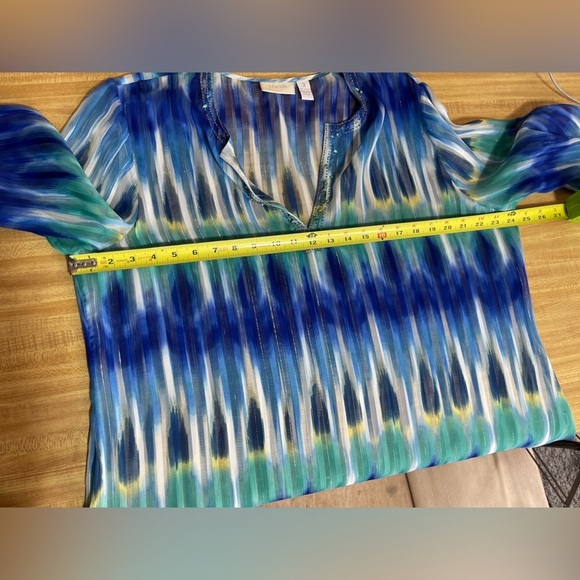 Chico’s metallic Ikat print embellished V-neck sheet blouse women’s size XL - Picture 16 of 17
